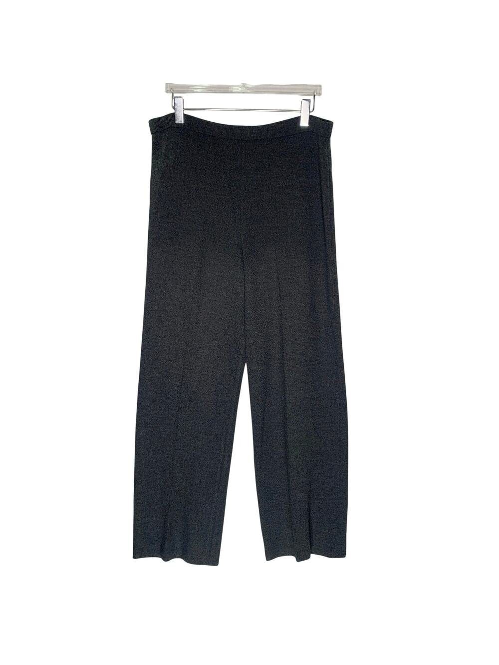 St, John Santana Knit Wide Leg Pants 16 Charcoal Gray Pull On Country Club *flaw